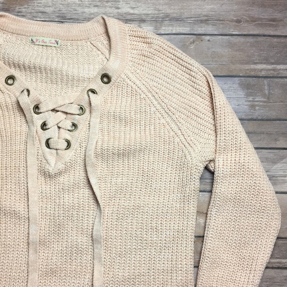 Urban Outfitters Sweaters - PEACH PINK KNITTED LACE UP SWEATER